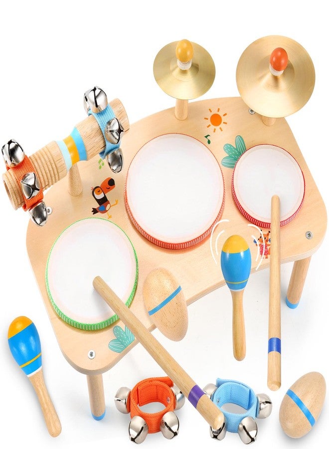 WINGYZ 11-in-1 Kids Drum Set - Montessori Baby Musical Toys & Wooden Musical Instruments for Toddlers 1-3, Music Table with Bongo Drums, Cymbals, Maracas & Wrist Bells for Early Rhythm Play - Image 1